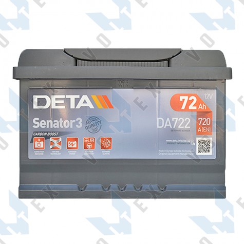 Аккумулятор Deta Senator 3 Carbon Boost 72Ah R+ 720A (низкобазовый)